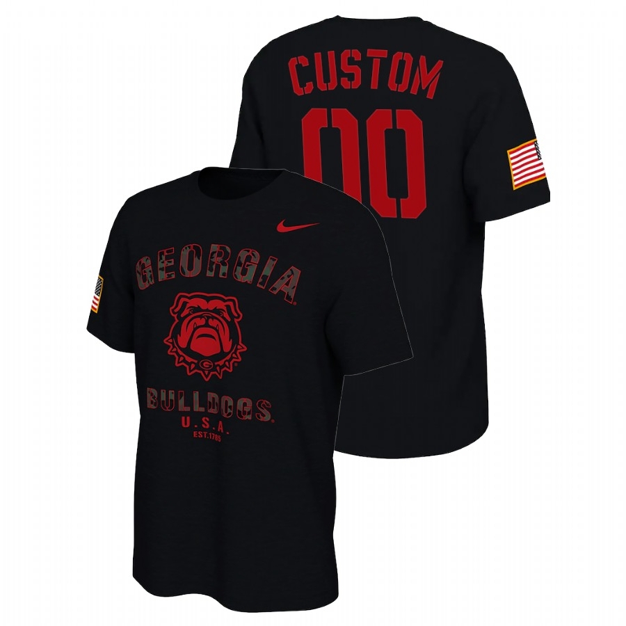 Georgia Bulldogs Men's NCAA Custom #00 Black Veterans Day 2021 America Flag College Football T-Shirt WQK8549UK